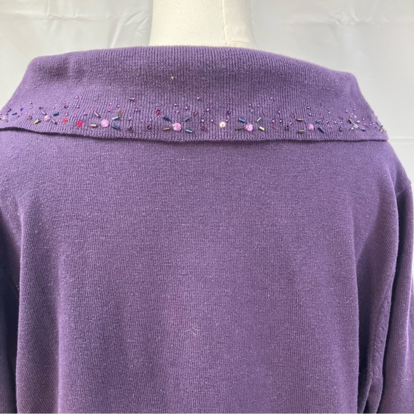 Isabella Rodriguez Hand Embroidered 3/4 sleeve Cowl Neck Purple Sweater 1X - Picture 10 of 15